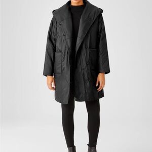 Eileen Fisher Eggshell Recycled Nylon Hooded Long Coat XL
